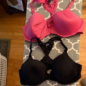 Pink and Black Lace Women's Bra Set